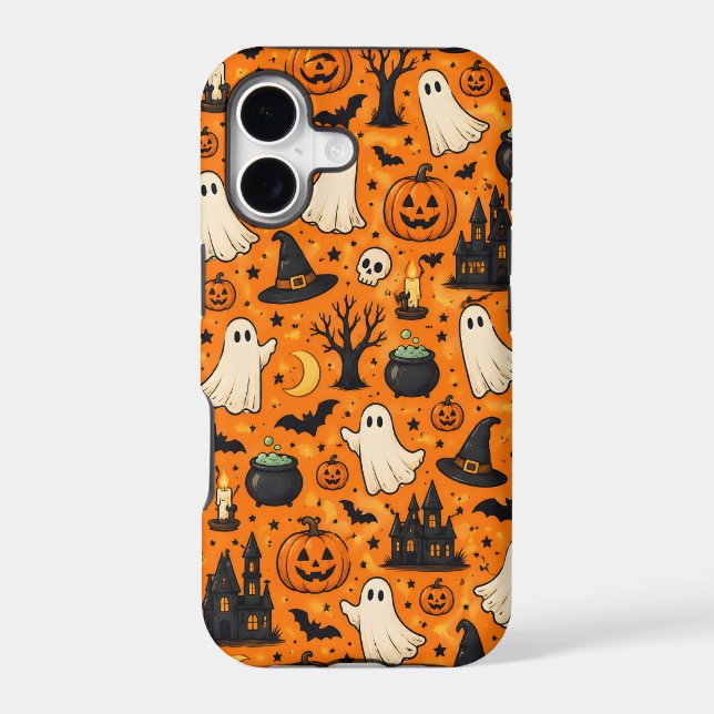 Cute Retro Halloween Ghosts & Pumpkins (Back)