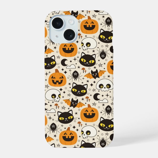 Cute Retro Halloween Pattern iPhone 15 Case (Back)