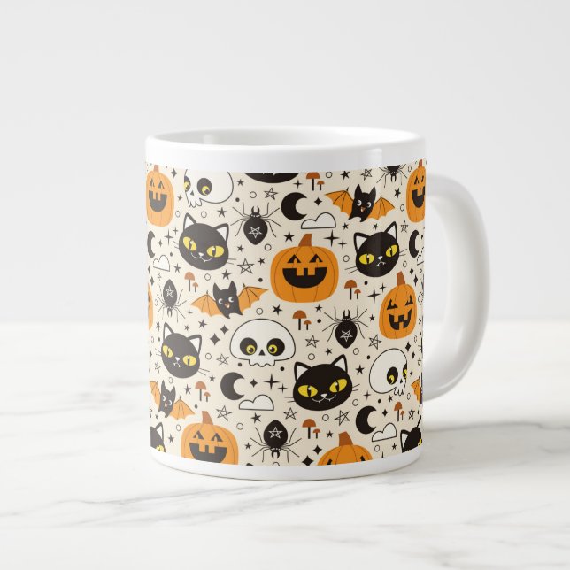 Cute Retro Halloween Pattern Large Coffee Mug (Front Right)