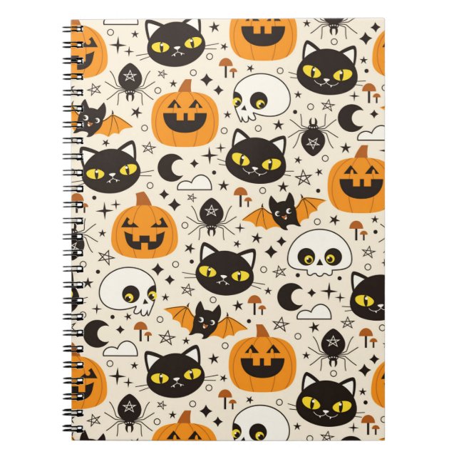 Cute Retro Halloween Pattern Notebook (Front)