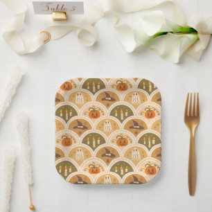 Cute Retro Halloween Pattern Paper Plates