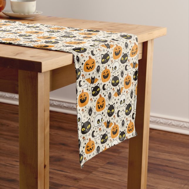 Cute Retro Halloween Pattern Short Table Runner (In Situ)