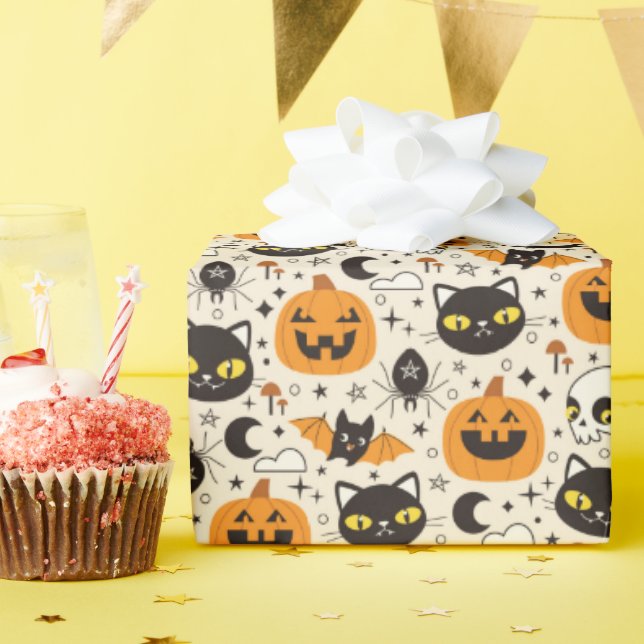 Cute Retro Halloween Pattern Wrapping Paper (Birthday Party)