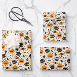 Cute Retro Halloween Pattern Wrapping Paper Sheet