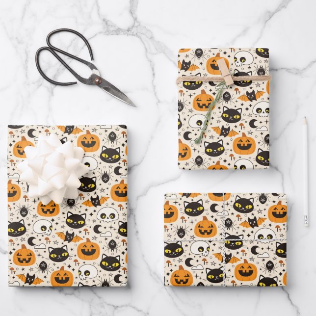 Cute Retro Halloween Pattern Wrapping Paper Sheet (Front)