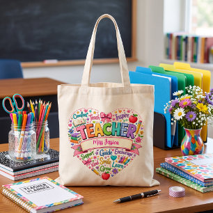 Cute Retro Heart Inspirational Teacher Tote Bag