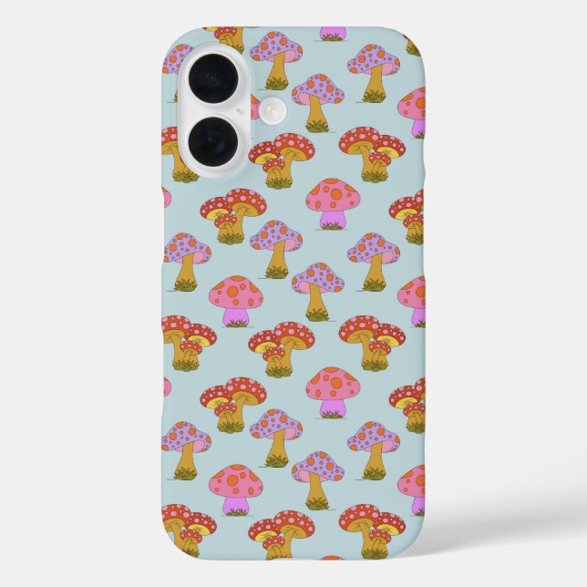 Cute Retro Hippie Mushroom Pattern in Pastel Blue  Case-Mate iPhone Case (Back)