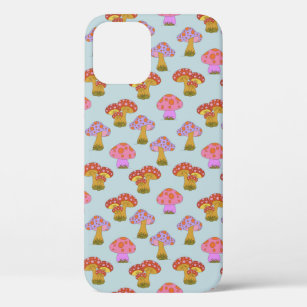 Cute Retro Hippie Mushroom Pattern in Pastel Blue  Case-Mate iPhone Case