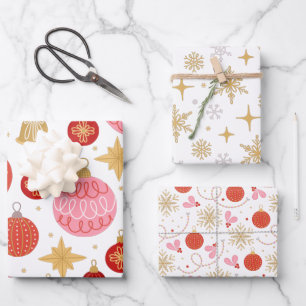 Cute Retro Holiday Ornaments Snowflakes Christmas Wrapping Paper Sheet