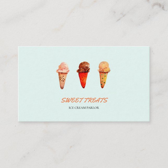 Cute retro Ice Cream cone watercolor Business Card (Front)