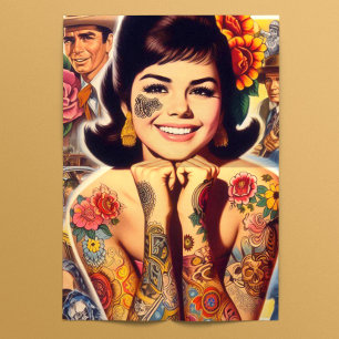 Cute Retro Inked Girl Tissue Paper