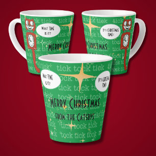 Cute Retro 'It's Christmas time" Cat Clock Custom Latte Mug