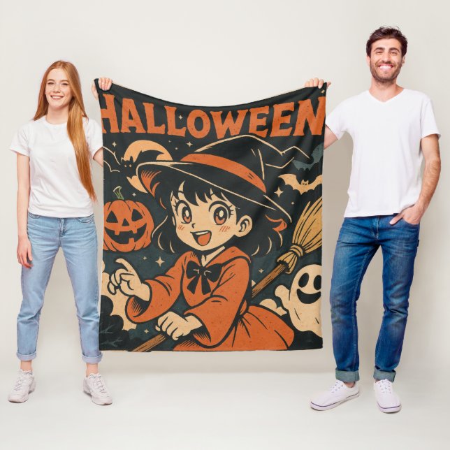 Cute retro Japanese cartoon Halloween Fleece Blanket (In Situ)
