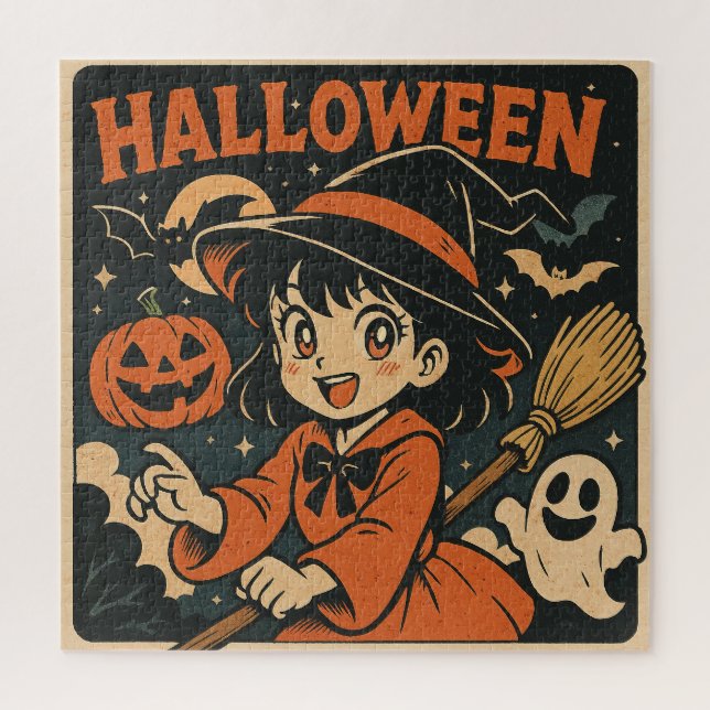 Cute retro Japanese cartoon Halloween Jigsaw Puzzle (Vertical)