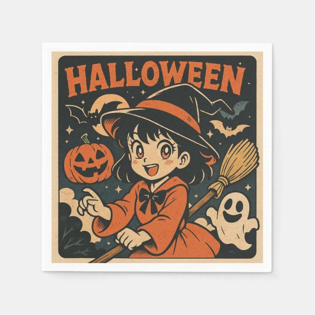 Cute retro Japanese cartoon Halloween Napkin (Front)