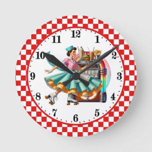 Cute retro juke box server round clock