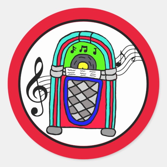 Cute Retro Jukebox Musical Notes Nostalgic Classic Round Sticker (Front)