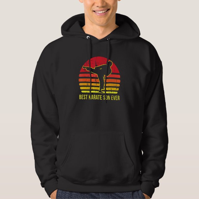 Cute Retro Karate Son Design Martial Arts Boy Kara Hoodie (Front)