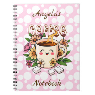 Cute Retro Kawaii Coffee and Flowers Personalised Notebook