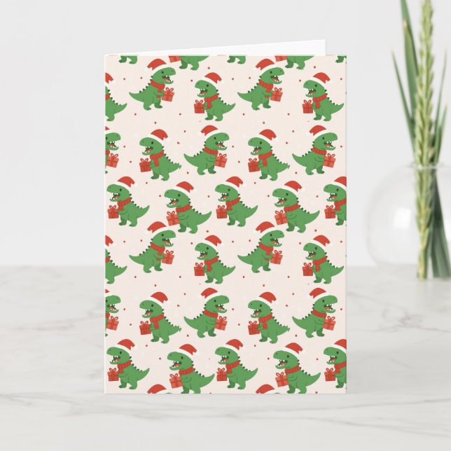 Cute Retro Kids T-Rex Xmas Card (Front)
