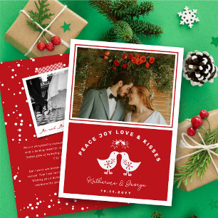 Cute Retro Kissing Chicks Peace Joy Love Kisses Holiday Card