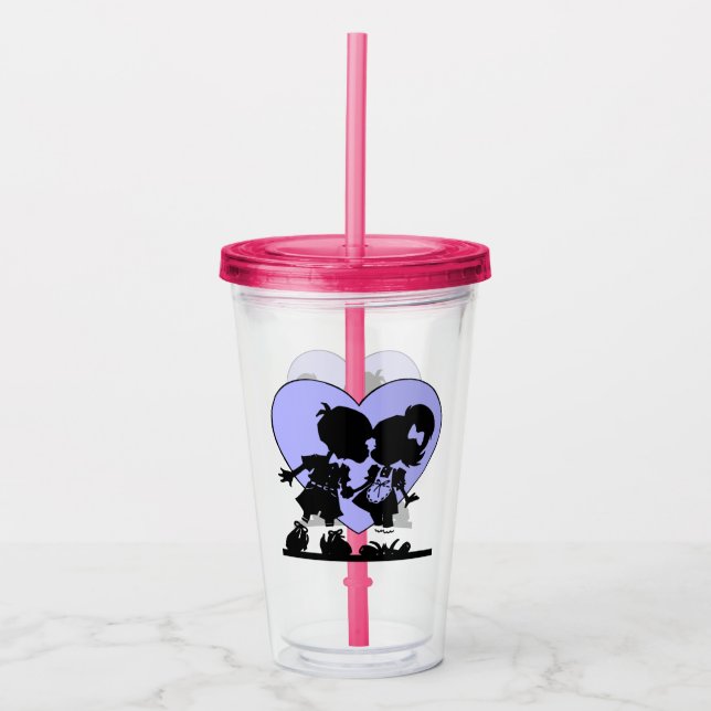 Cute Retro Kissing Illustration Acrylic Tumbler (Front)