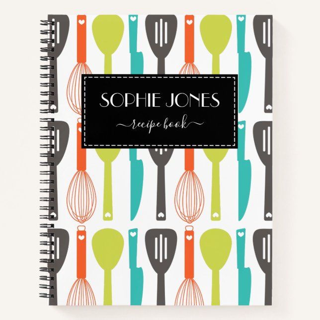 Cute Retro Kitchen Utensils Pattern Notebook (Front)