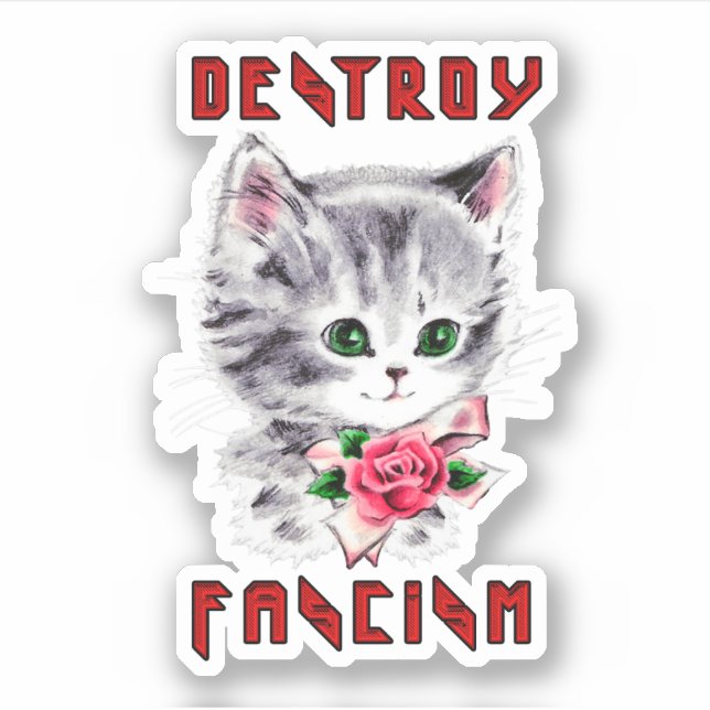 Cute Retro Kitten - Destroy Fascism (Front)