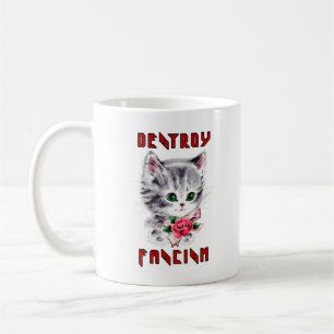 Cute Retro Kitten - Destroy Fascism Coffee Mug