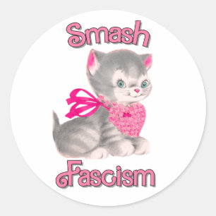 Cute Retro Kitten - Smash Fascism Classic Round Sticker