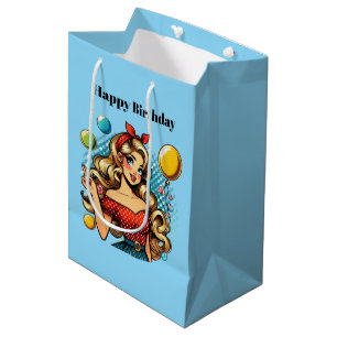 Cute retro lady add text Birthday Medium Gift Bag