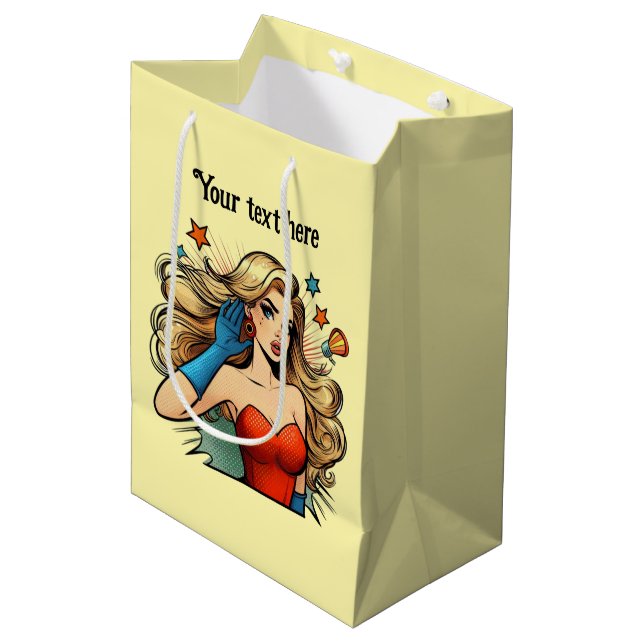 Cute retro lady customisable  medium gift bag (Front Angled)
