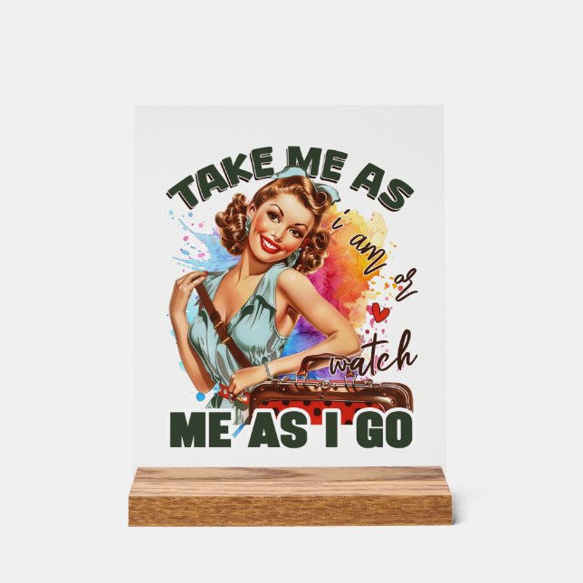 Cute retro lady word art acrylic sign (Front)