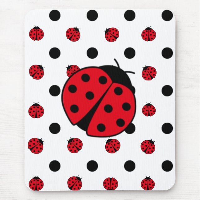 Cute retro Ladybugs and polka dots Mouse Mat (Front)