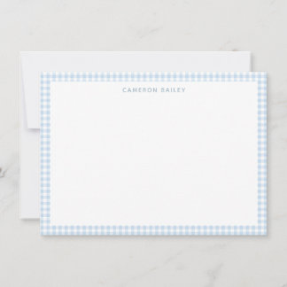 Cute Retro Light Blue Gingham Plaid Personalised Card