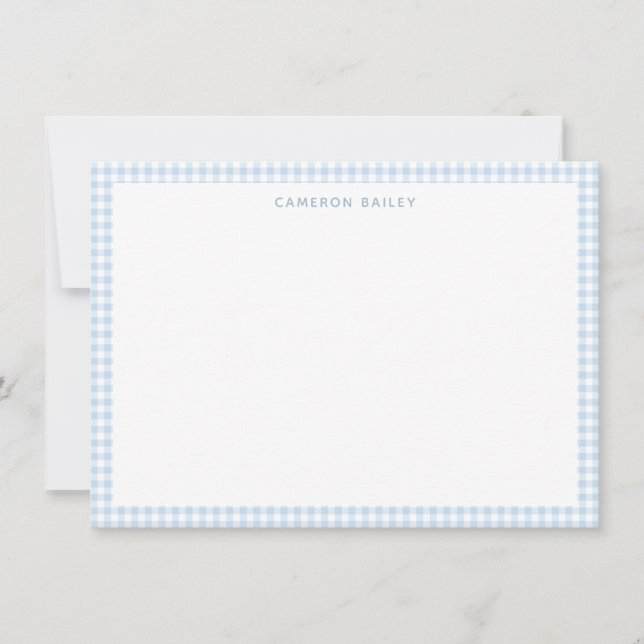 Cute Retro Light Blue Gingham Plaid Personalised Card (Front)