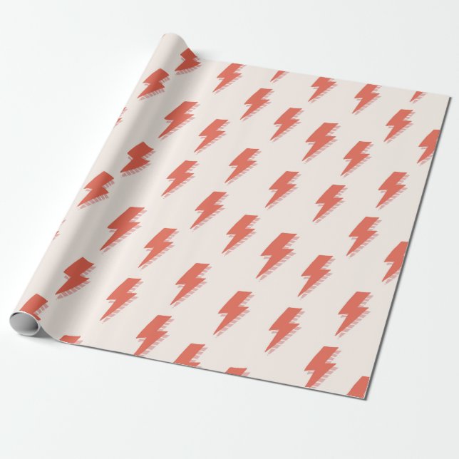 Cute Retro Lightning Bolt Pink Orange Pattern Wrapping Paper (Unrolled)