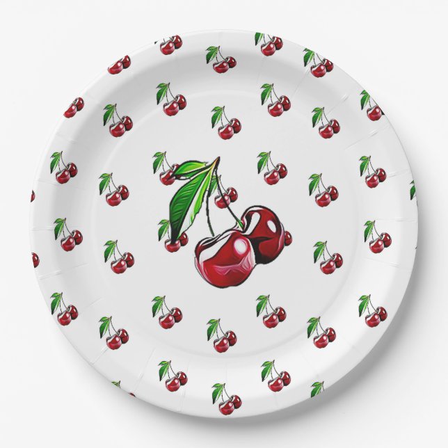 Cute Retro Like Cherry Party Paper Plates (Front)