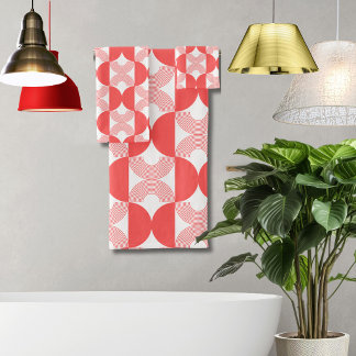 Cute retro Line art 1950s Modern Mid Century red Bath Towel Set