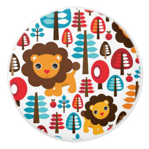 cute retro Lion kids illustration Ceramic Knob
