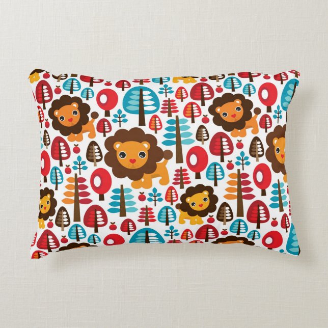 cute retro Lion kids illustration Decorative Cushion (Front)