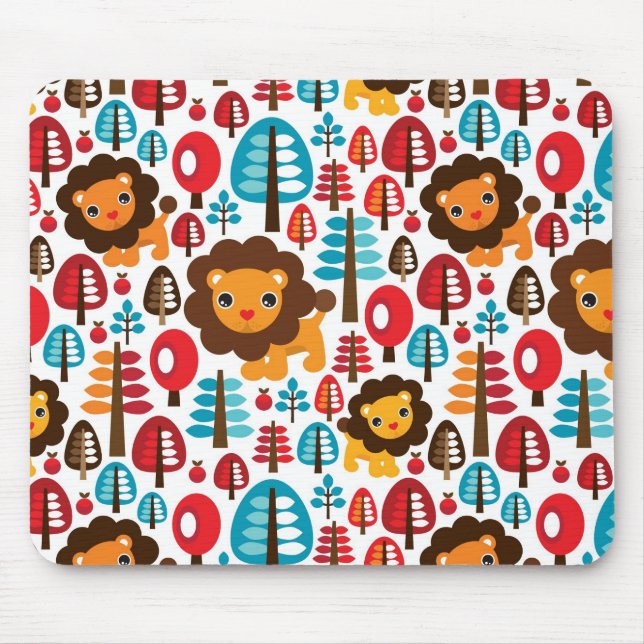 cute retro Lion kids illustration Mouse Mat (Front)