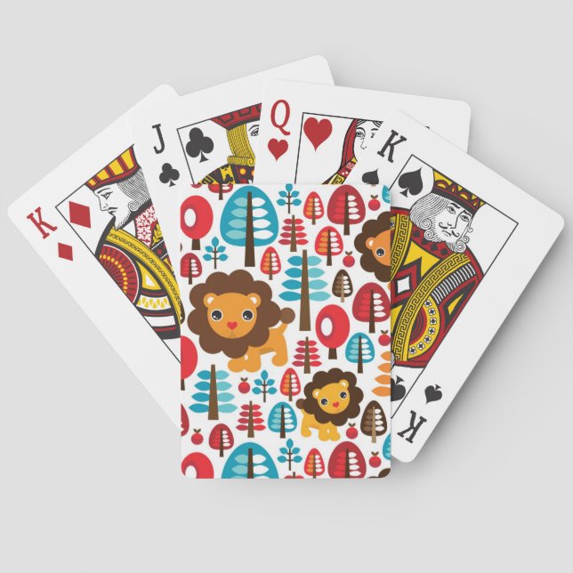 cute retro Lion kids illustration Playing Cards (Back)