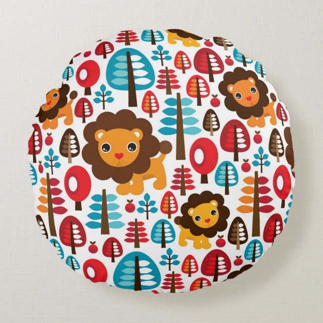 cute retro Lion kids illustration Round Cushion (Front)