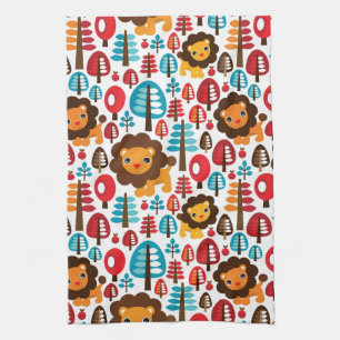 cute retro Lion kids illustration Tea Towel