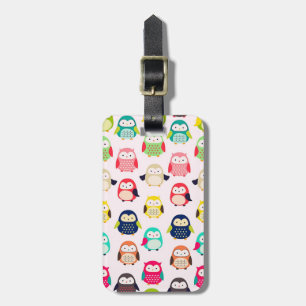 Cute Retro Litte Owls Luggage Tag