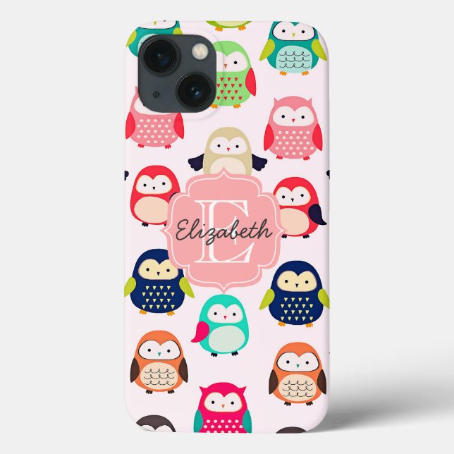 Cute Retro Litte Owls Monogrammed Case-Mate iPhone Case (Back)