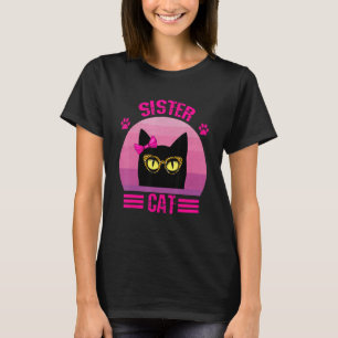 Cute Retro Little Sister Cat With Leopard Glasses  T-Shirt