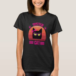 Cute Retro Little Sister Cat With Pink Glasses Vin T-Shirt