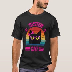 Cute Retro Little Sister Cat With Pink Leopard Gla T-Shirt